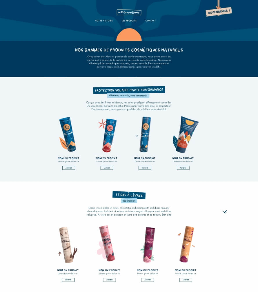 page de site internet pour une marque de cosmétique